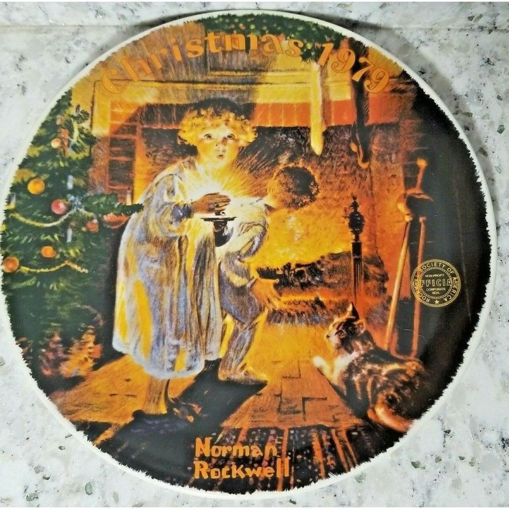 Norman Rockwell Vintage Plate Christmas 1979 Somebody's Up There Knowles‎